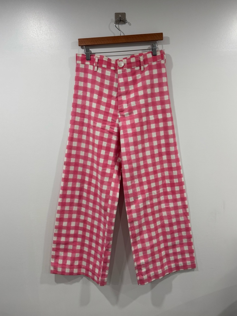 SZ Blockprints Pink Gingham Wide Leg Pants Women Size Large